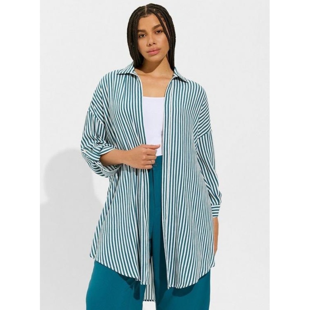 NWT Torrid Gauze Open Front Shirt Kimono in Green and White Stripe Size 4X